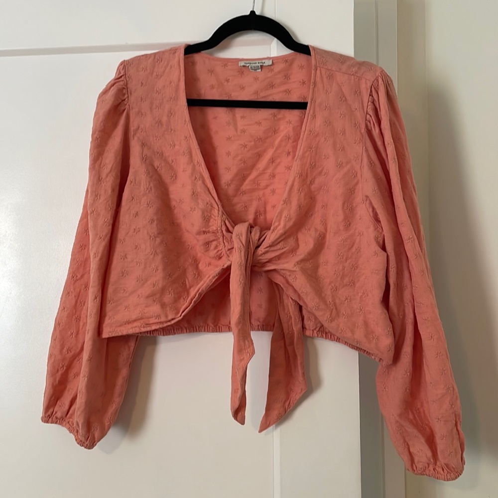 Coral Eyelet Tie Front Shirt - American Eagle